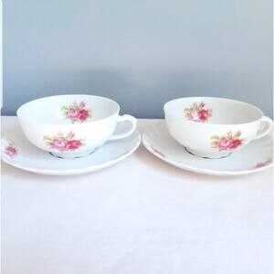 2 Vtg Seltmann Weiden Bavarian China Tea Cups & Saucer Rose Flower Set Cup